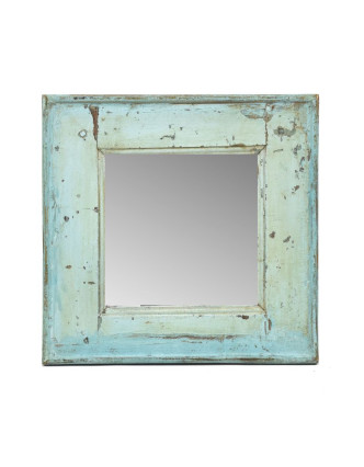 Zrcadlo v rámu, starý teak, antik patina, 39x40x4cm