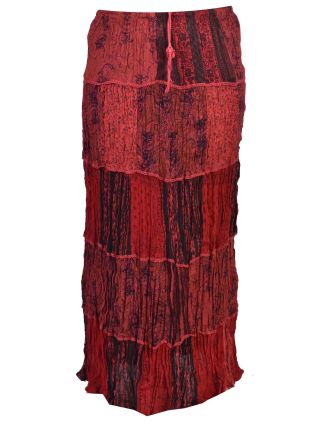 Dlouhá vínová patchworková sukně, kombinace potisků, pružný pas