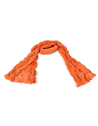 Šátek, oranžový, mačkaná úprava, zlatý tisk, 110x170cm