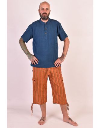 Oranžové pruhované tříčtvrteční unisex kalhoty s kapsami, elastický pas