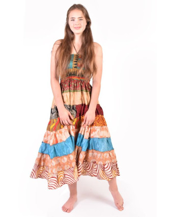 Dlouhé patchworkové šaty/sukně, recyklované sárí, bobbin
