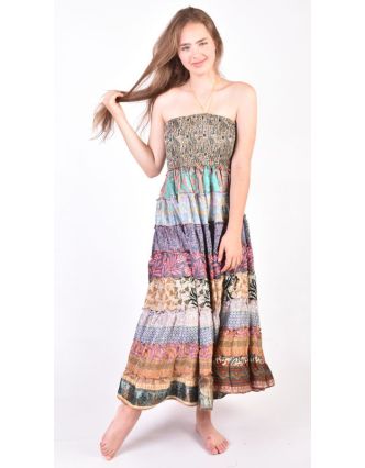 Dlouhé patchworkové šaty/sukně, recyklované sárí, bobbin