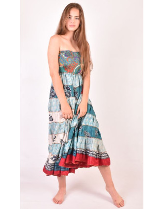 Multibarevná dlouhá patchworková sukně (šaty) z recyklovaných sárí, bobbin