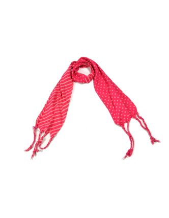 Atypický šátek s třásněmi a designem proužků, zářivě růžový, 110x12cm