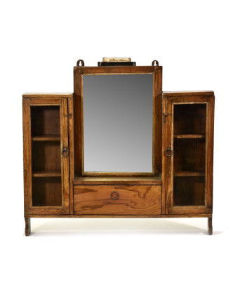 Prosklená koupelnová skříňka se zrcadlem z teakového dřeva, 65x10x62cm