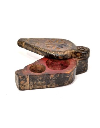Krabička na Tiku, antik, teakové dřevo, ručně vyřezaná, 7x17x5cm