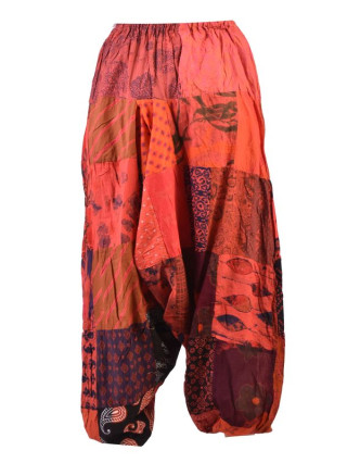 Unisex turecké kalhoty, patchwork design, elastický pas, červené