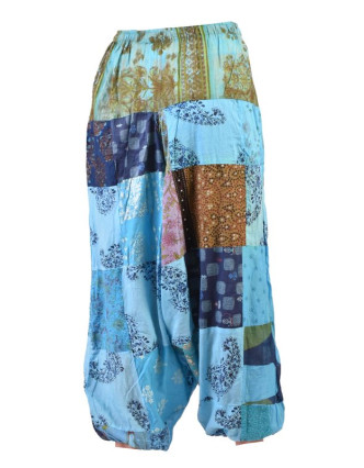Unisex turecké kalhoty, patchwork design, elastický pas, modré