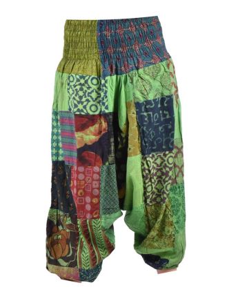 Unisex turecké kalhoty, patchwork design, bobbin, zelené