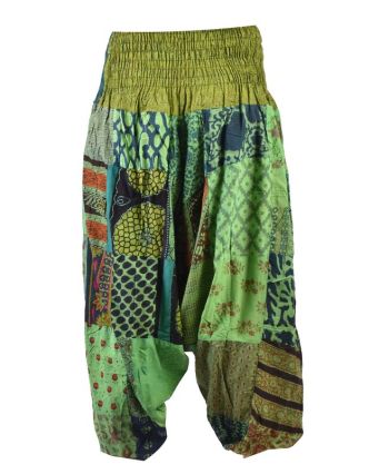 Unisex turecké kalhoty, patchwork design, bobbin, zelené