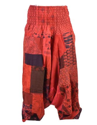 Unisex turecké kalhoty, patchwork design, bobbin, červené