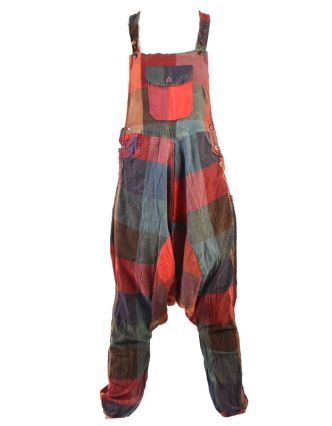 Turecké kalhoty s laclem, rozepínání na knoflíky, kapsy, patchwork design