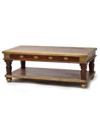 Konferenční stolek z palisandrového dřeva zdobený mosazným kováním, 120x60x45cm