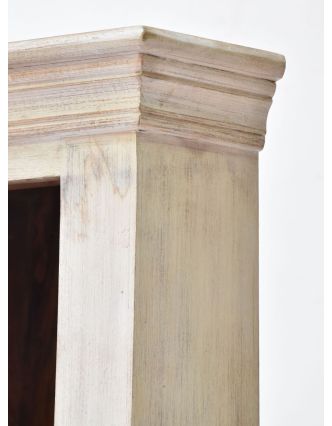 Rohová knihovna z mangového dřeva, ruční řezby, 76x44x185cm