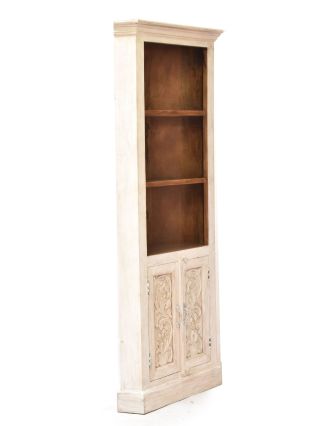Rohová knihovna z mangového dřeva, ruční řezby, 76x44x185cm