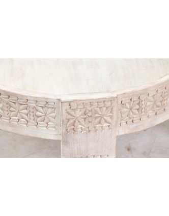 Ručně vyřezávaný kulatý stolek z mangového dřeva, 60x60x31cm