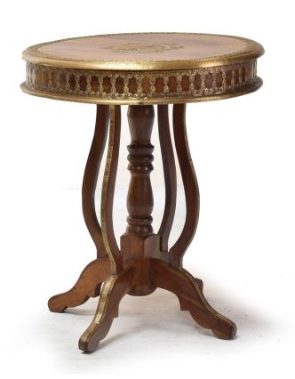 Kulatý stolek z palisandru, mosazné kování, 60x60x70cm