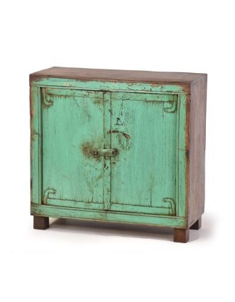 Skříňka z teakového dřeva, zelená patina, 60x24x58cm