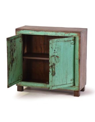 Skříňka z teakového dřeva, zelená patina, 60x24x58cm