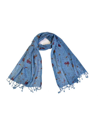 Šátek, bavlna, modrý, potisk zvířátka, 60x180cm