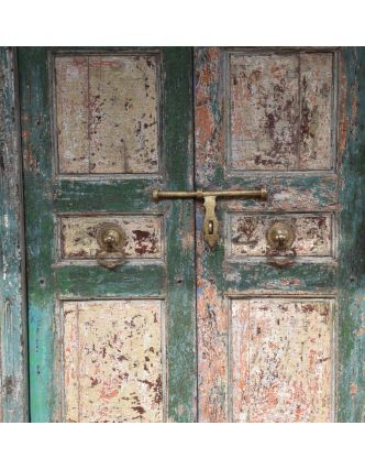 Antik dveře s rámem z Gujaratu, teakové dřevo, malované, 164x38x222cm
