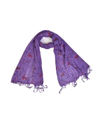 Šátek, bavlna, fialový, potisk zvířátka, 60x180cm