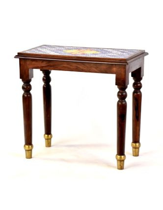 Stolička z palisandrového dřeva zdobená dlaždicemi, 58x33x54cm
