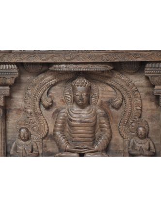 Vyřezávaný panel 5 Buddhů, antik, 228x8x68cm