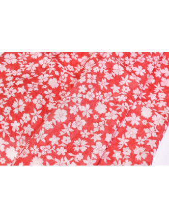 Šátek, bavlna, červený,  bílý potisk květy, 70x180cm
