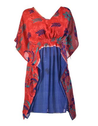 Krátké červeno-modré šaty s potiskem, krátký rukávek