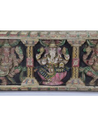 Vyřezávaný panel Ganesh, malovaný, 92x30x5cm