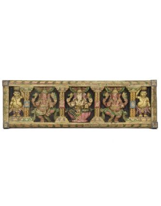 Vyřezávaný panel Ganesh, malovaný, 92x30x5cm