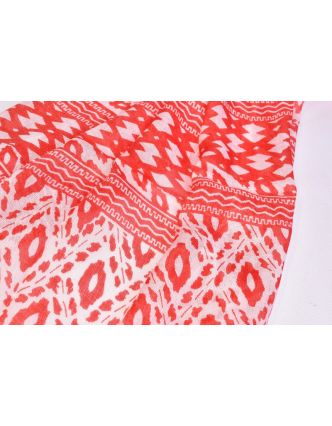 Červeno bílý bavlněný šátek s třásněmi, 70x180cm