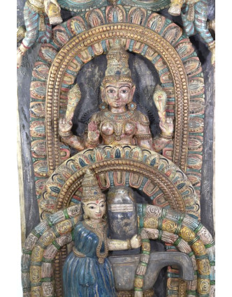 Vyřezávaný antik panel Shiva a Parvati, 66x14x133cm