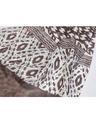 Hnědo bílý bavlněný šátek s třásněmi, 70x180cm