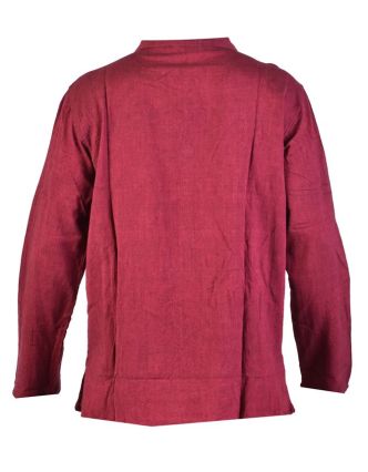Vínová pánská košile-kurta s dlouhým rukávem a kapsičkou, měkčené provedení