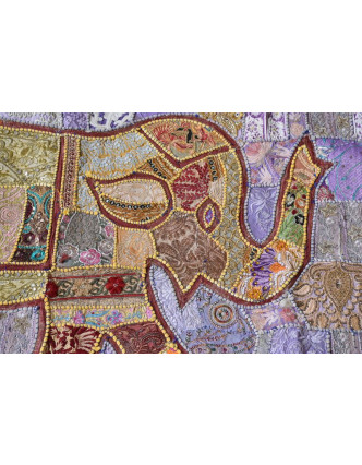 Unikátní patchworková tapiserie z Rajastanu, ruční práce, 103x156cm