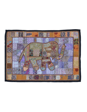 Unikátní patchworková tapiserie z Rajastanu, ruční práce, 103x156cm