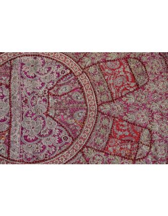 Unikátní tapiserie z Rajastanu, vínová, ruční zlaté vyšívání, 108x157cm