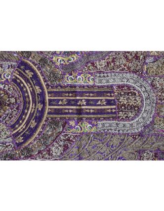 Unikátní tapiserie z Rajastanu, fialová, ruční zlaté vyšívání, 108x157cm