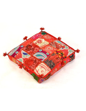 Meditační polštář, ručně vyšívaný patchwork, čtverec, 42x42x10cm