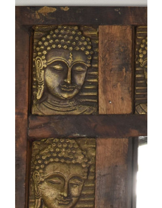 Zrcadlo v rámu zdobeném reliéfy buddhů, antik teak, 90x80x4cm