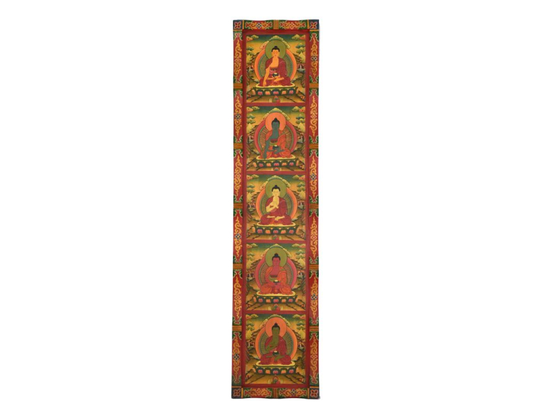 Dřevěný panel, Pět Dhjáni Buddhů, ručně malované, 161x37x4cm