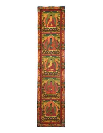 Dřevěný panel, Pět Dhjáni Buddhů, ručně malované, 161x37x4cm