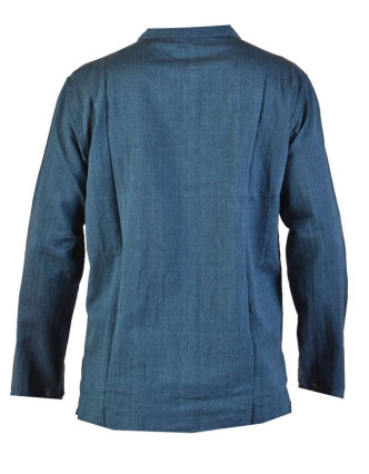 Tmavě modrá pánská košile-kurta s dlouhým rukávem a kapsičkou, měkčené provedení