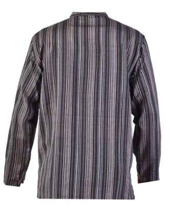 Pruhovaná pánská košile-kurta s dlouhým rukávema kapsičkou, šedo-černá