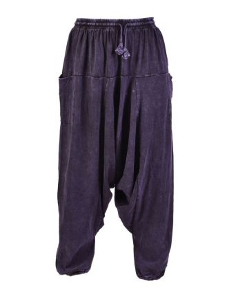 Turecké unisex kalhoty, kapsy, stonewash, tmavě fialové