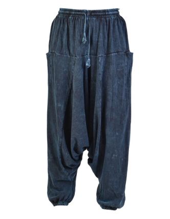 Turecké unisex kalhoty, kapsy, stonewash, tmavě modré