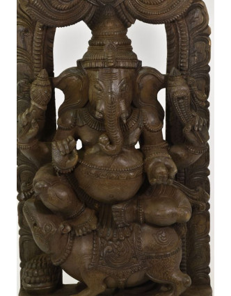 Dřevěná socha Ganeši z jižní Indie, rain tree wood, 44x14x93cm
