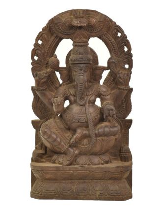 Dřevěná socha Ganeši z jižní Indie, rain tree wood, 24x7x46cm